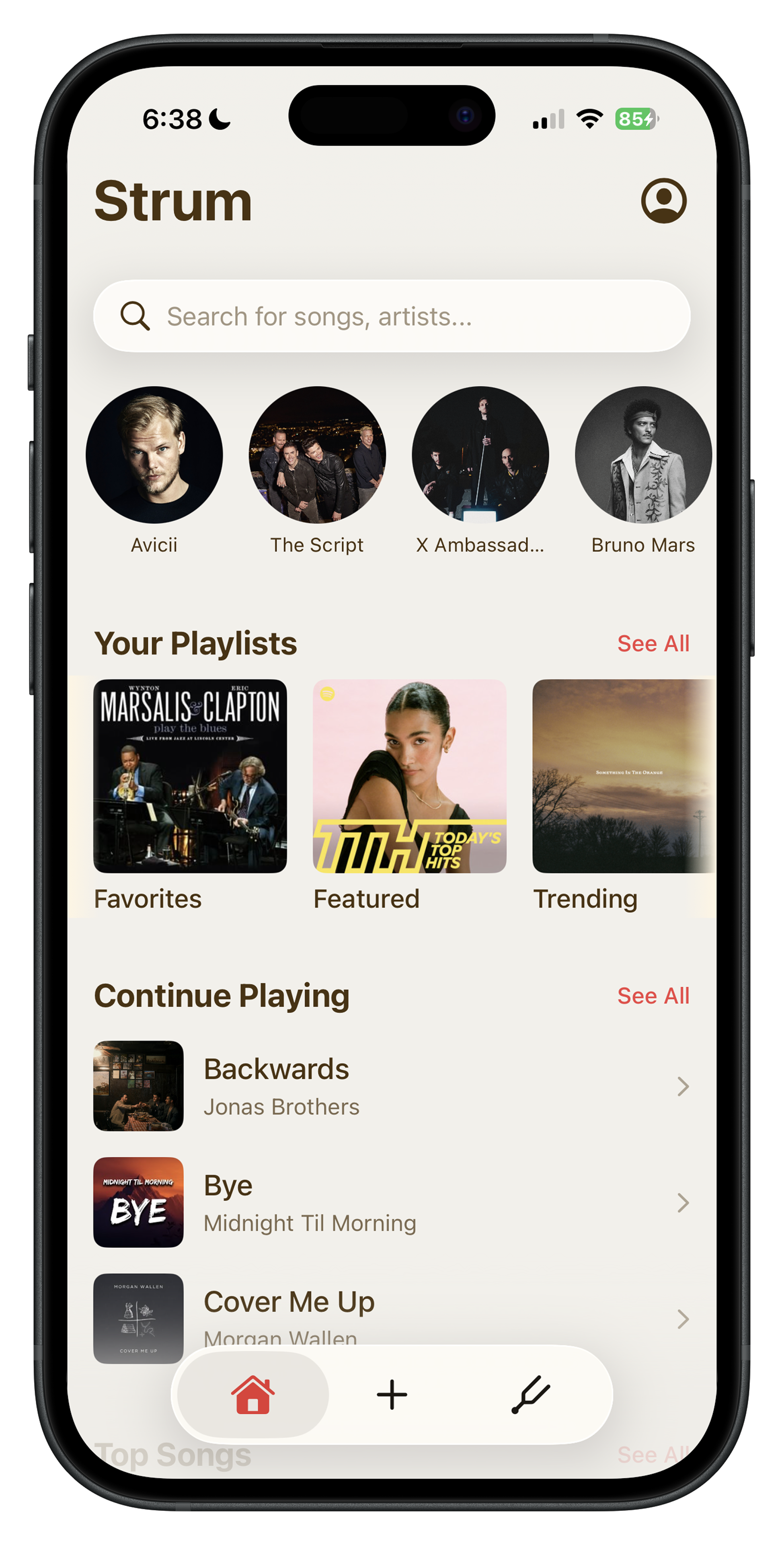 Strum home screen